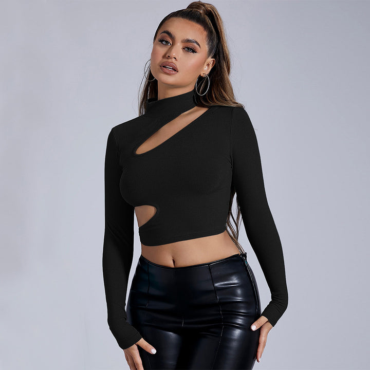 Kvindernes figursyet langærmet crop top med asymmetrisk udskæring Stilla