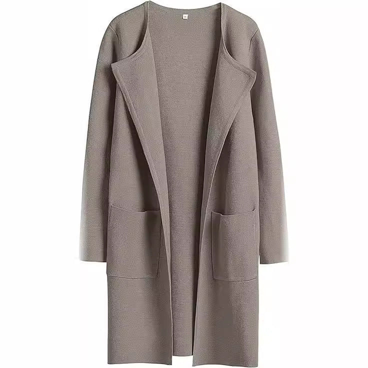 Dame Oversized Strikjakke med åbne front og praktiske lommer Stilla