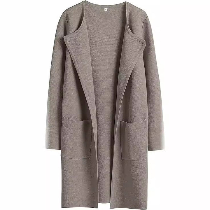 Dame Oversized Strikjakke med åbne front og praktiske lommer Stilla