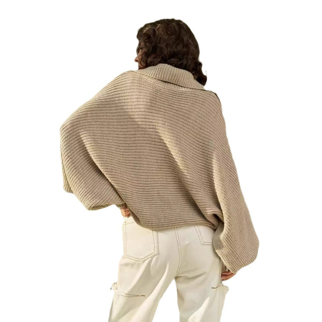 Dame afslappet strikpullover med oversized krave Stilla