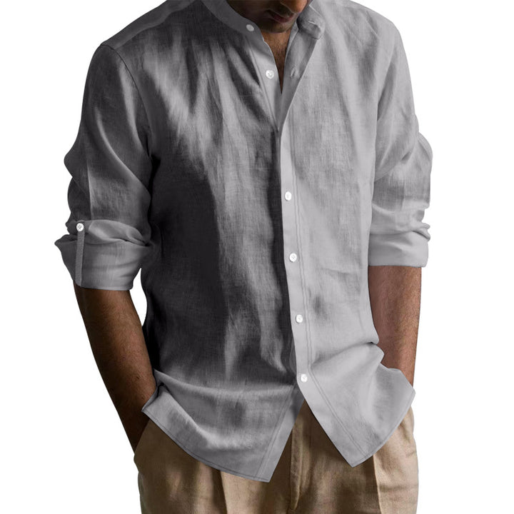 Herrer elegant linned-shirt med modemæssigt knapdesign og regulær pasform Stilla