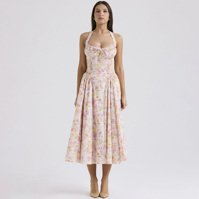 Dame Floral Print A-Linie Midi Kjole Stilla