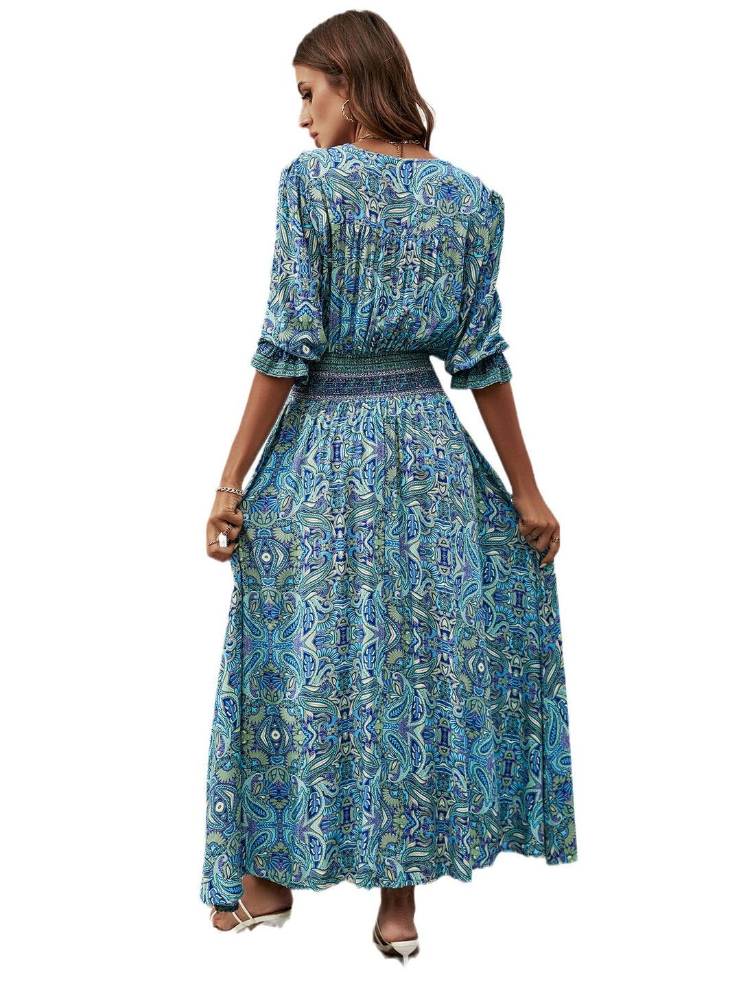 Dame Bohemian Lange Knapluknings Maxi Kjole Stilla