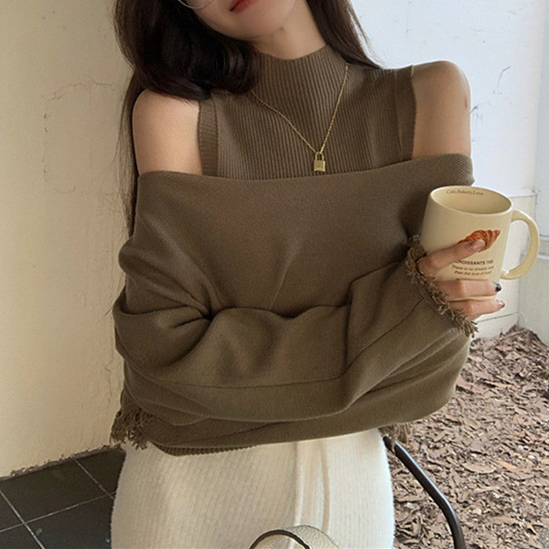 Femme Off-Shoulder Chunky Strikpullover Stilla