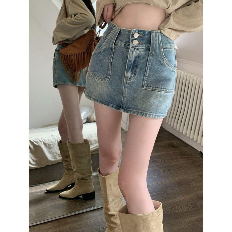 Femme Høj Talje Denim Mini-Nederdel Stilla