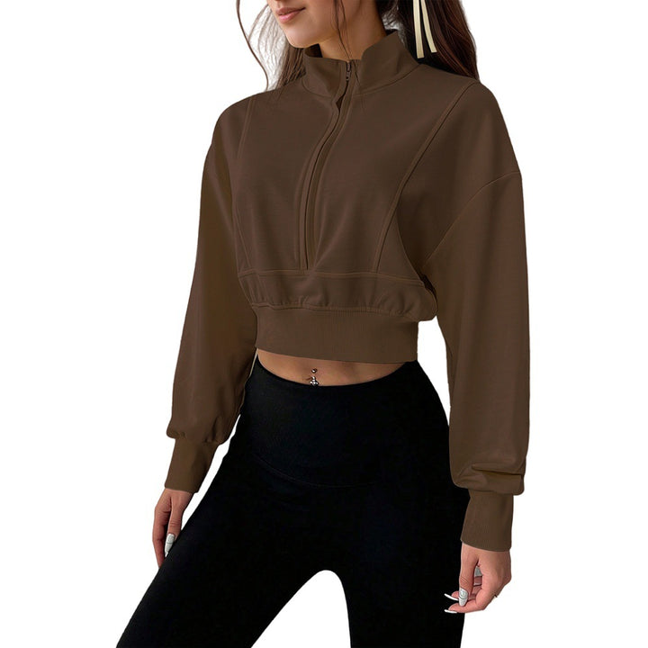 Dame cropped sweatshirt med høj krave lynlås og lavet af blødt materiale Stilla