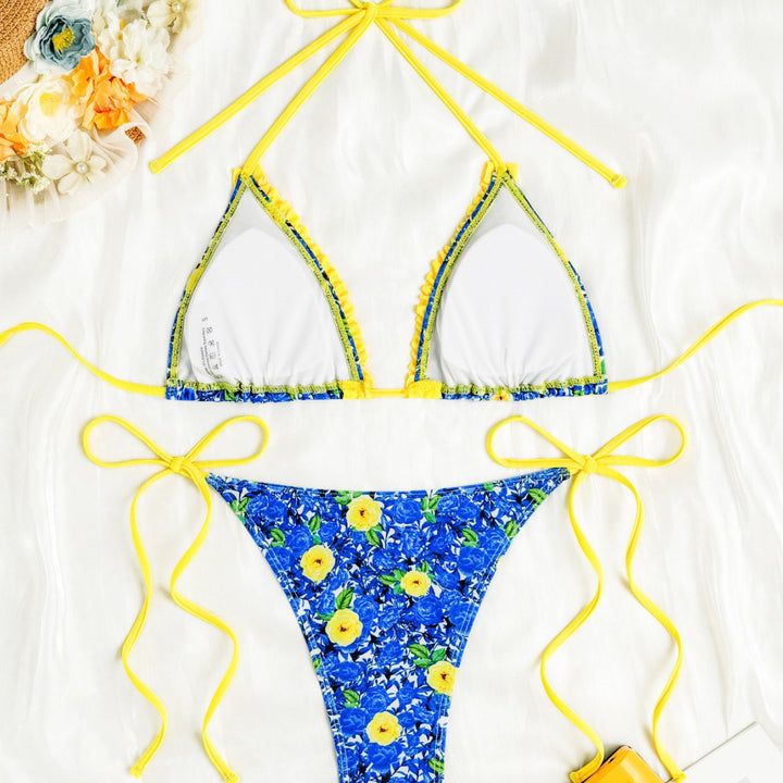 Dame Bikini-sæt med glædeligt flæsedesign og floralt mønster Stilla
