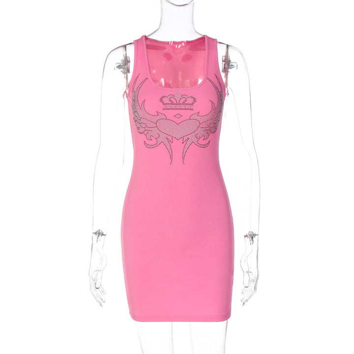 Dame figurtilpasset Minikjole med strassdekoreret motiv Stilla