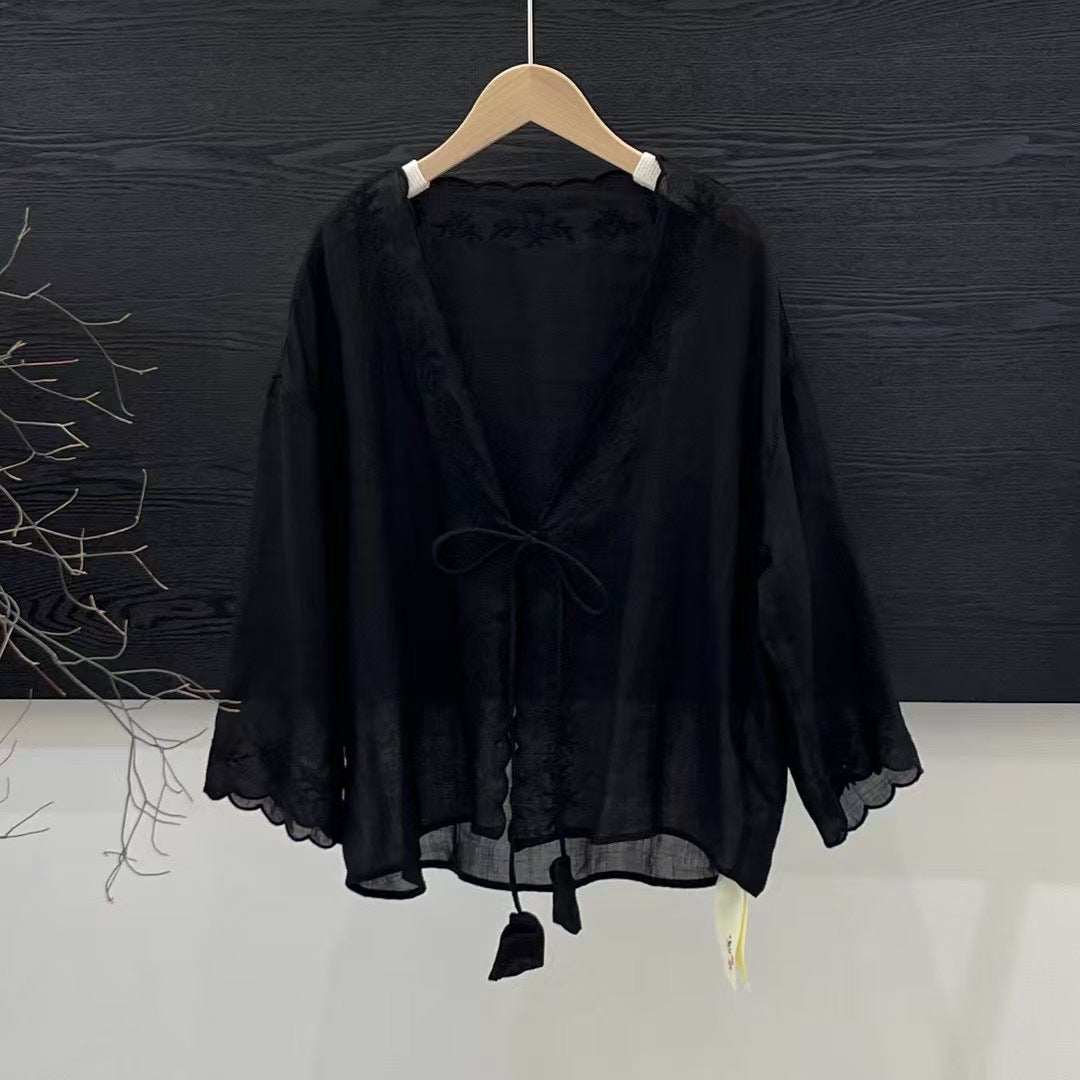 Femme Letvægts Broderet Kimono Bluse Stilla
