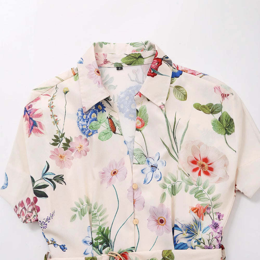 Dame Floral Print Værdikjole med Bælte Stilla