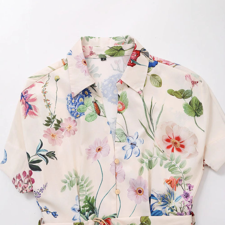 Dame Floral Print Værdikjole med Bælte Stilla