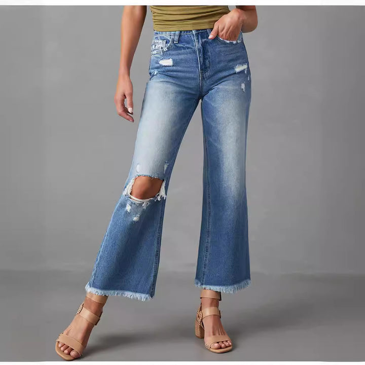 Dame brede jeans med frynset kant Stilla