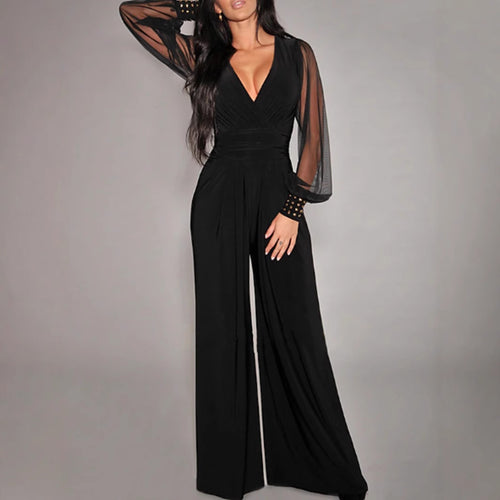Dame Elegant Jumpsuit med gennemsigtige ærmer og figursyet skæring Stilla