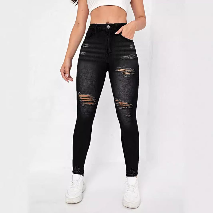 Dame Skinny Jeans i mode ødelagt look med høj talje og behagelig stretch Stilla