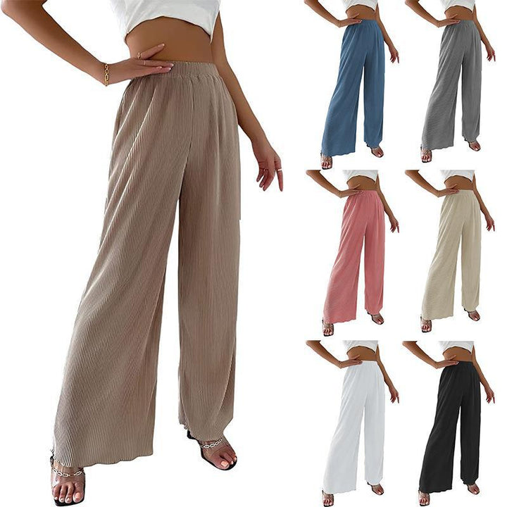 Damer elegante plissede bukser med bred ben og elastisk talje Stilla