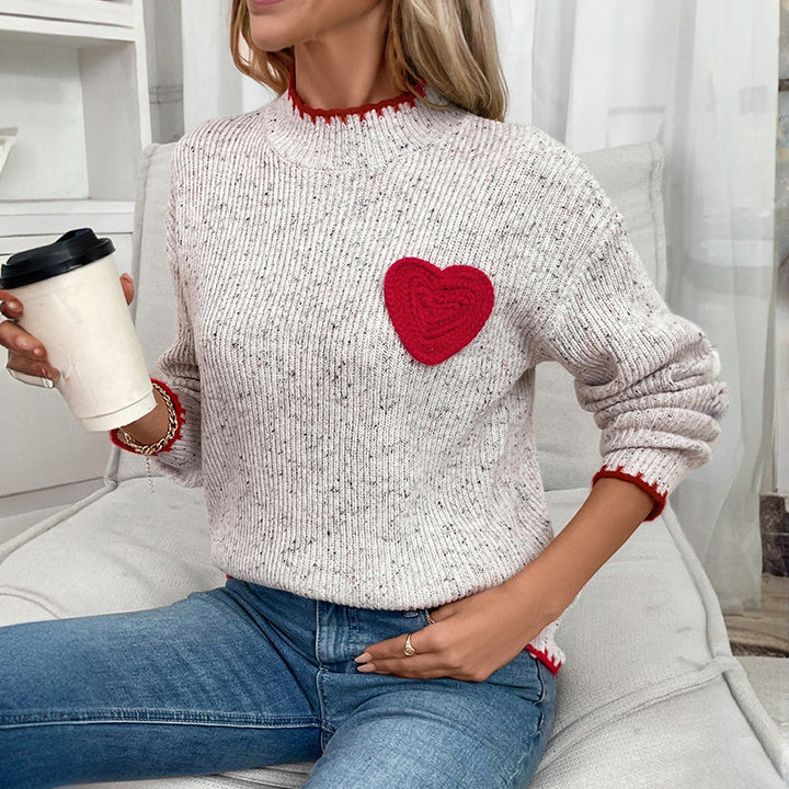 Dame sweater med hjerteapplikation Stilla