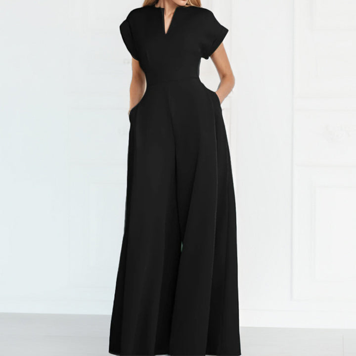 Dame jumpsuit med elegant V-udskæring og bredt ben Stilla