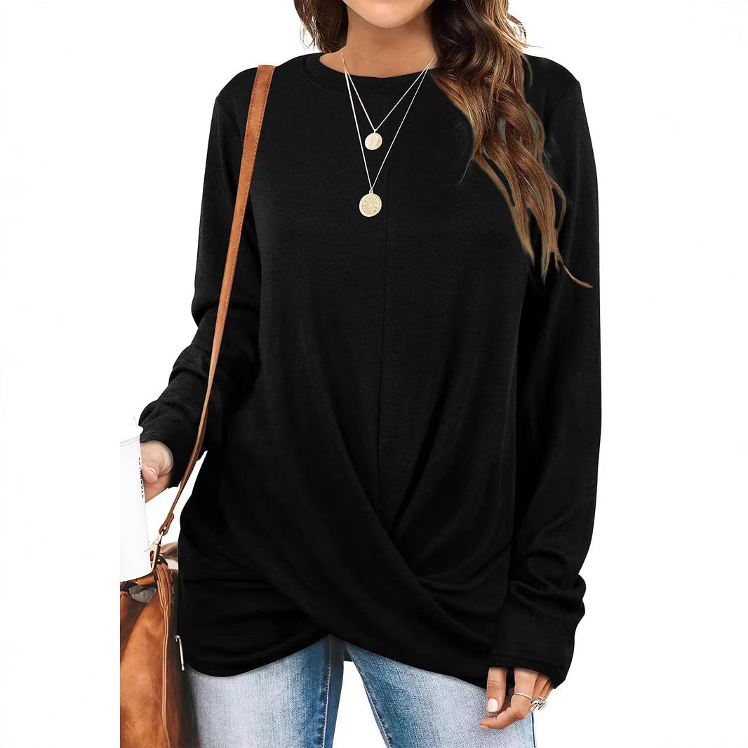 Stilla | Trendy Rund Hals Lange Ærmer Twist Strik Bluse