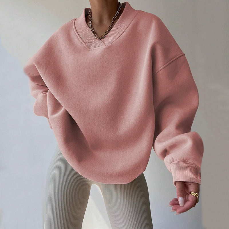 Kvinder Oversized Sweatshirt med V-Hals og Bred Kant Skovae