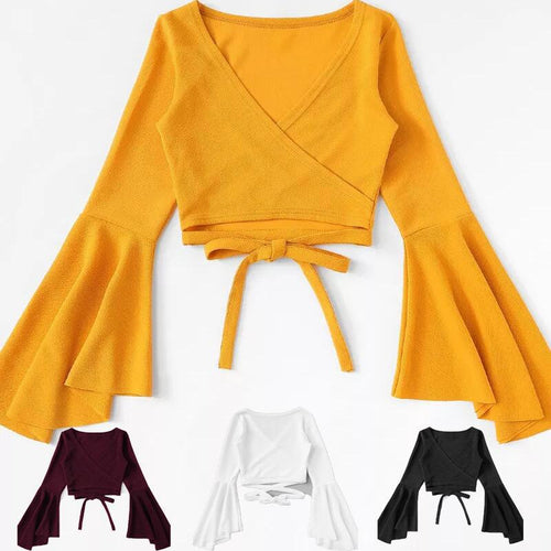 Femme Wrap Crop Top med vidt udskårne ærmer Stilla