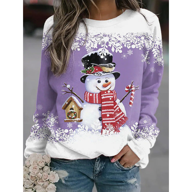 Stilla | Afslappet Langærmet Rundhalsæt Snemand Print Sweatshirt