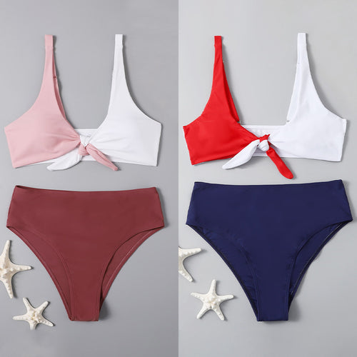 Dame Højskåret Bikini med stilfuld knude og justerbare stropper Skovae