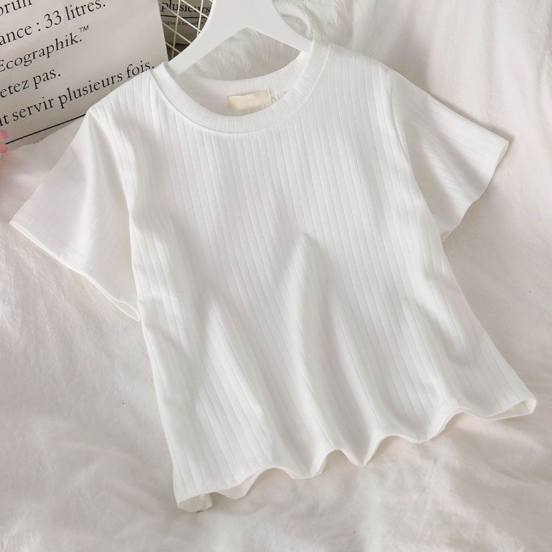 Femme Ribbet Korte Ærmer T-Shirt Stilla