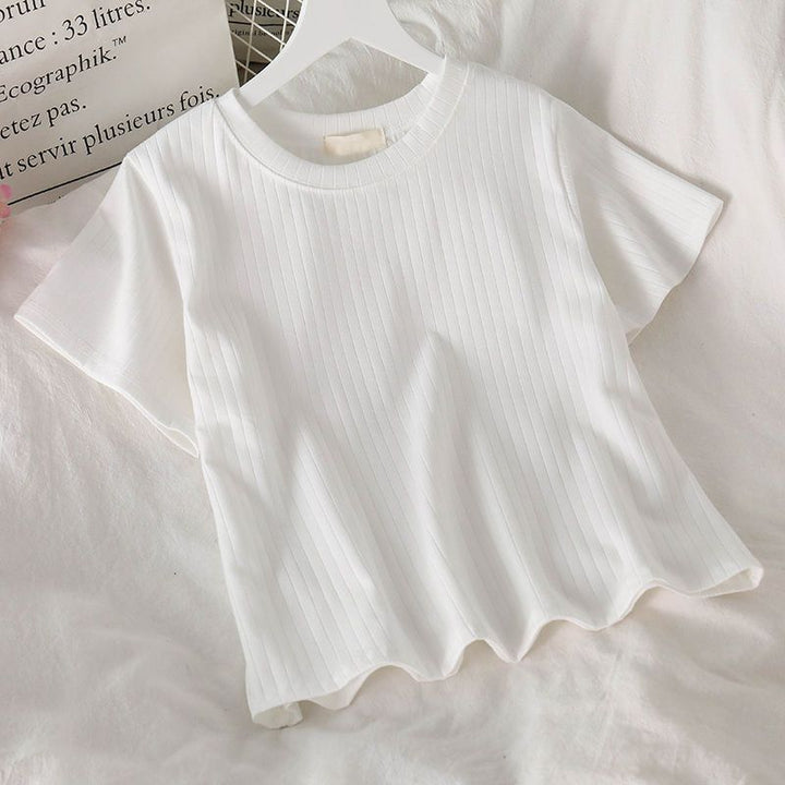 Femme Ribbet Korte Ærmer T-Shirt Stilla