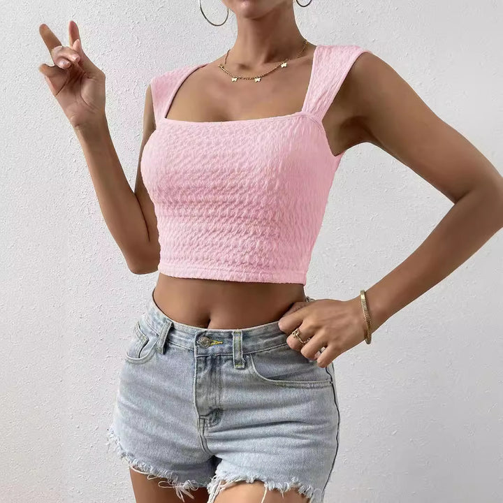 Dame moderigtig Crop-top med firkantet halsudskæring og struktureret overmateriale Skovae