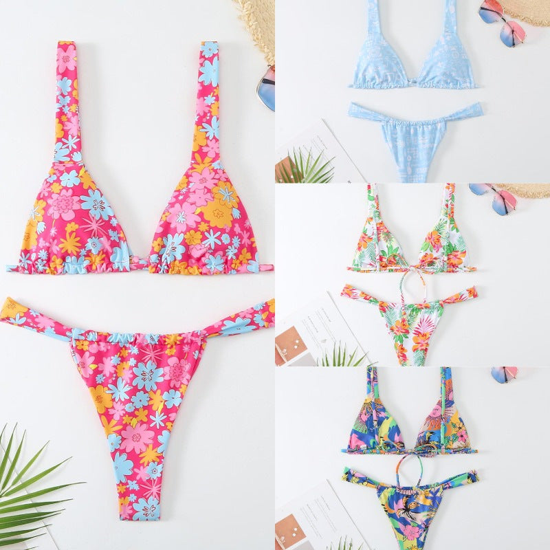 Femme Vibrant Floral Print Bikini Sæt Stilla