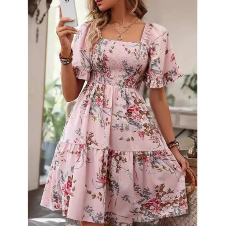Femme Blomsterprint Smocked-Lagkjole Stilla