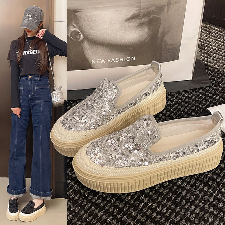 Dame Paillette-dekoreret Plattform Slip-On Sneakers Stilla