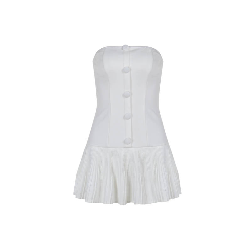 Dame Strapless Knaplukning Plisseret Mini Kjole Stilla