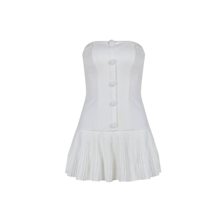 Dame Strapless Knaplukning Plisseret Mini Kjole Stilla