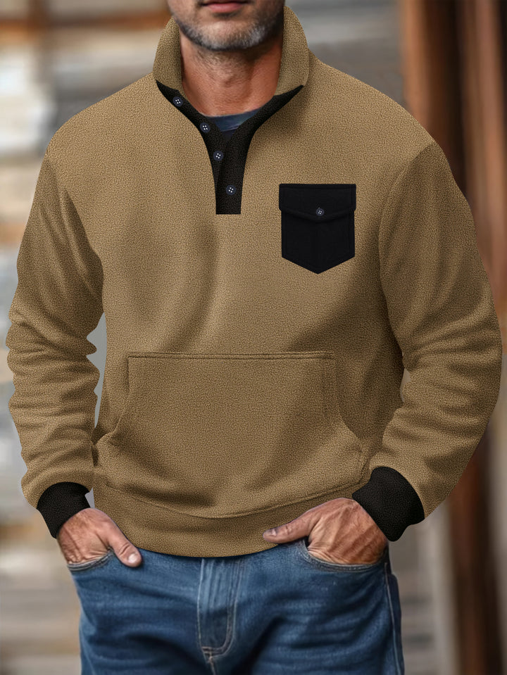 Herrer sweatshirt med moderne ståkrave og påsyet lomme Stilla