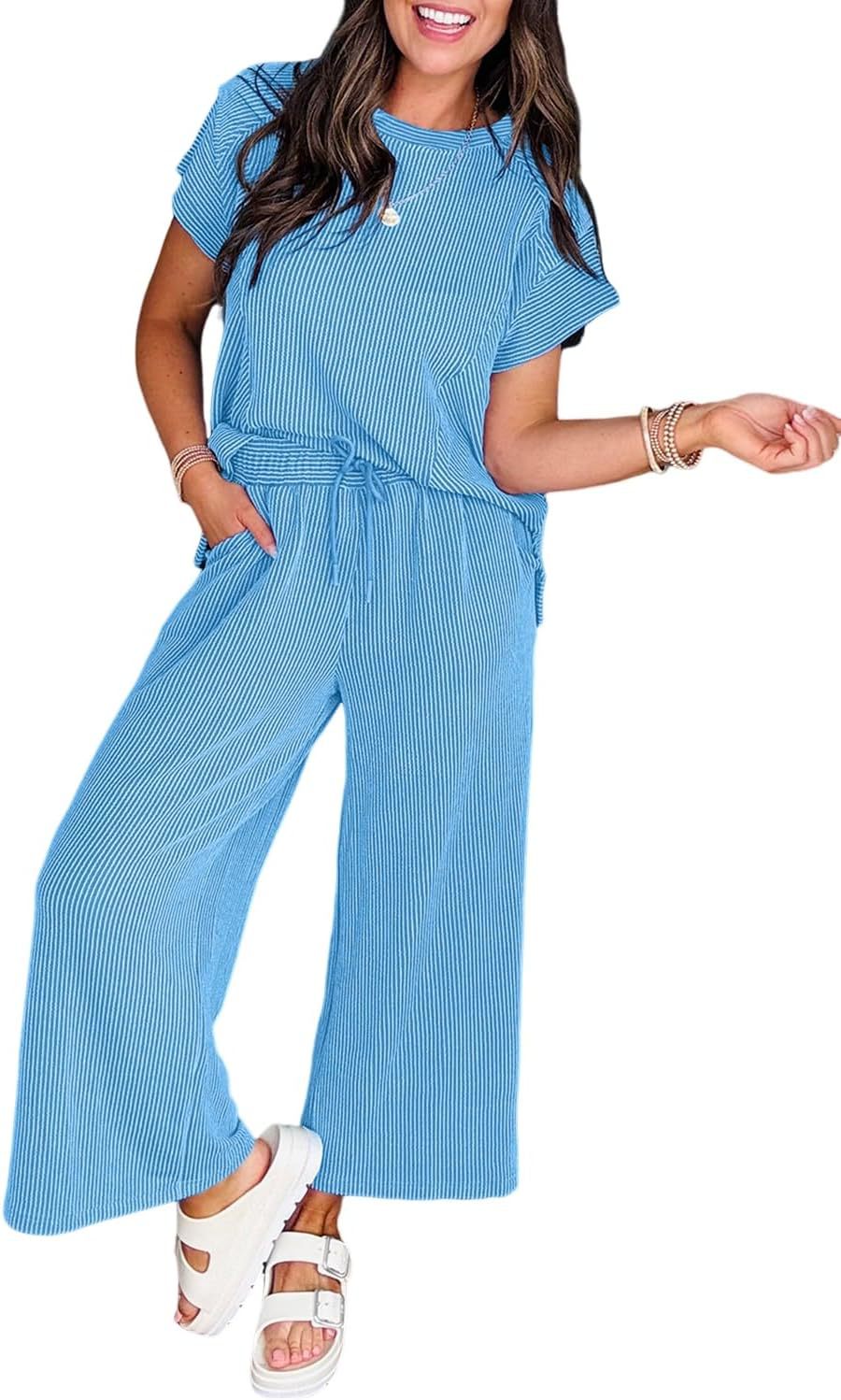 Dame afslappet strik-jumpsuit med brede ben og elastisk talje Stilla