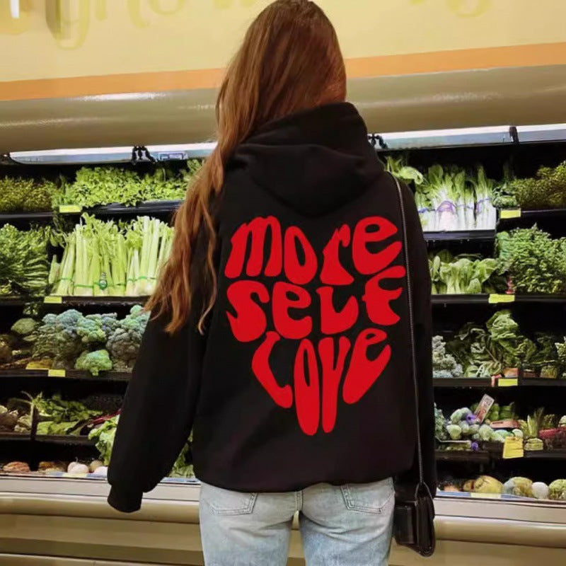 Kvinders oversized hætte sweatshirt med kreativ hjerte design Skovae