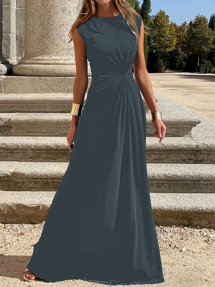 Dame Elegant Maxikjole med raffineret Drapering og Rundhalset Stilla
