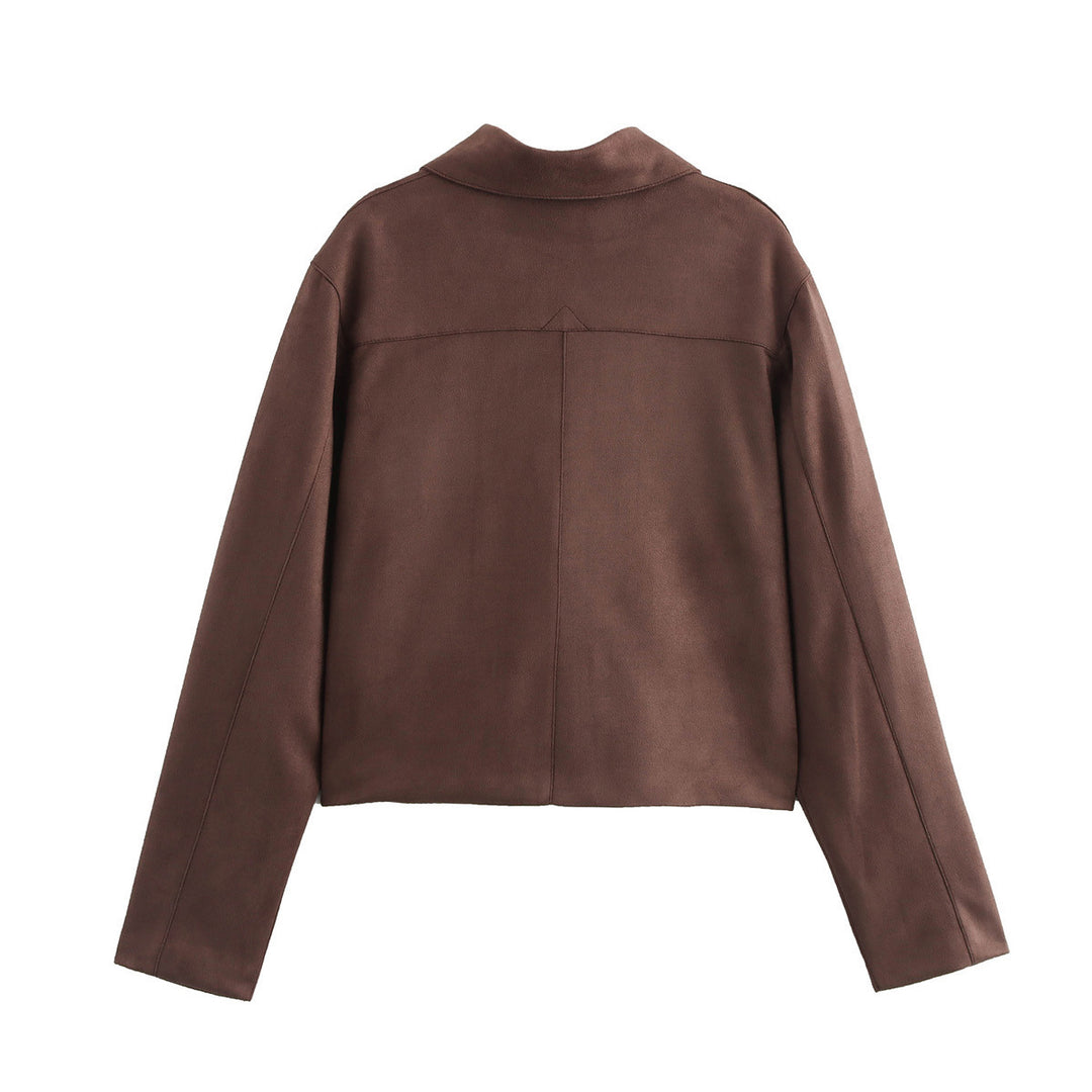 Femme Struktureret Suede Jakke med Krave og Forlomme Stilla