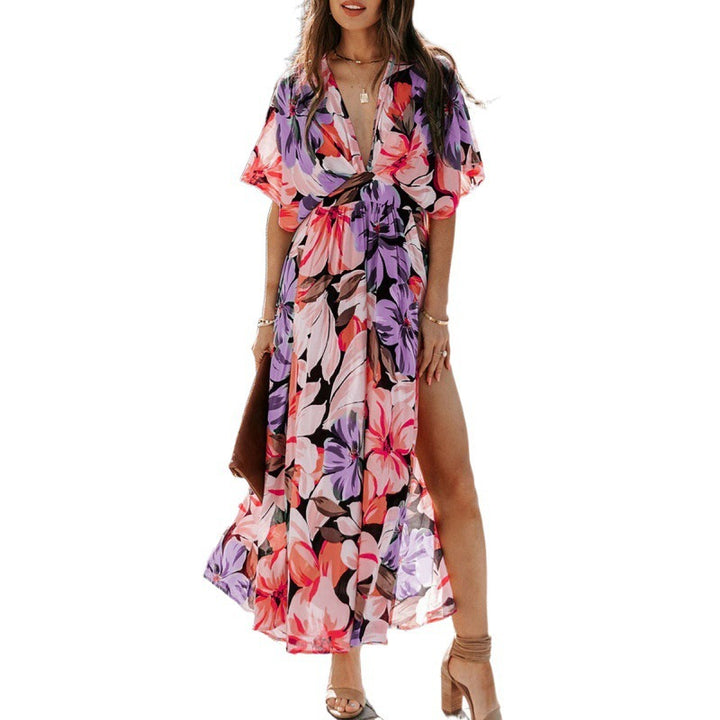 Dame Floral Print Maxi Kjole med side slidsdetalje Stilla