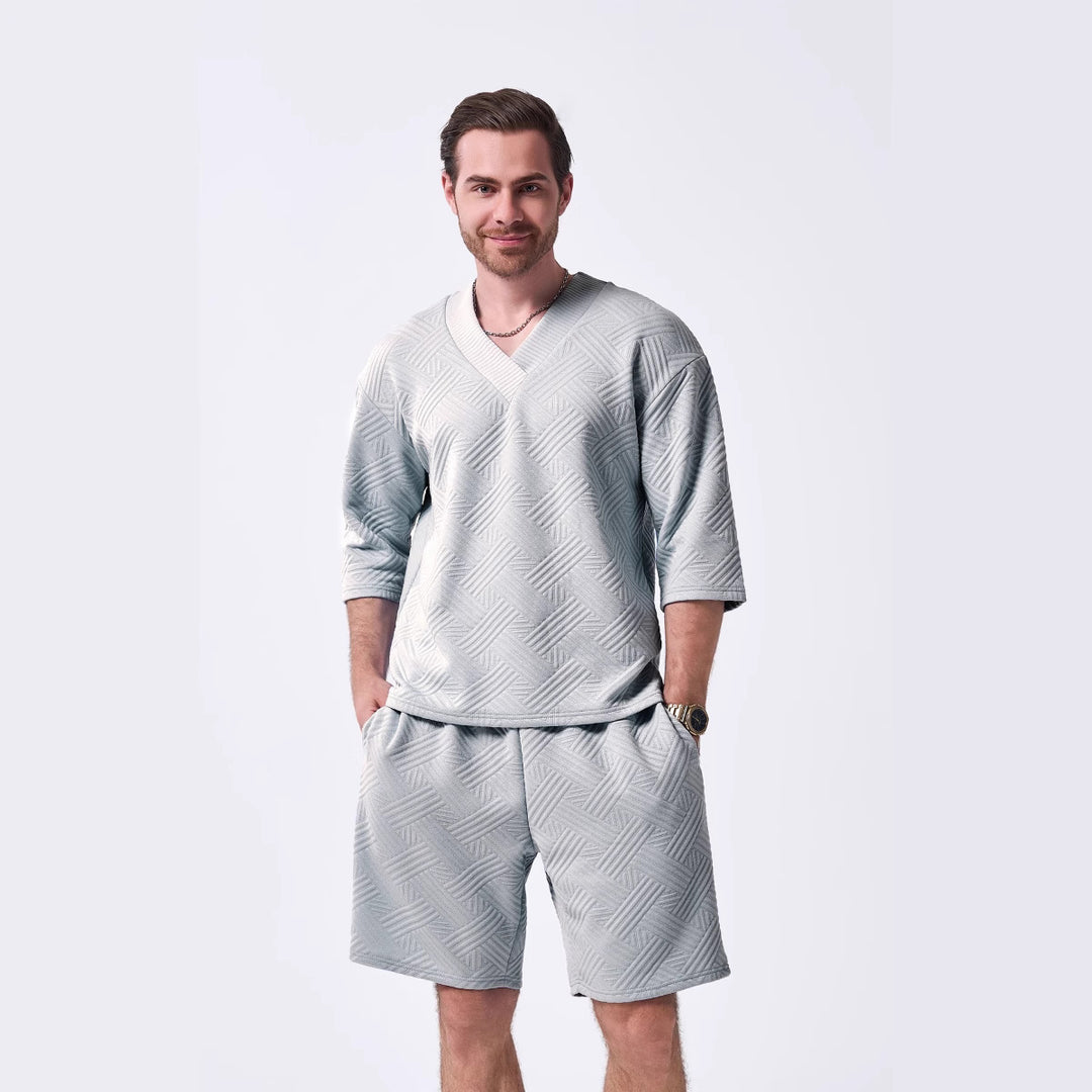 Herrer casual V-hals fritidstrøje og shorts sæt Stilla