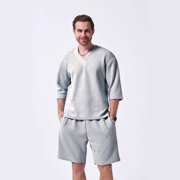 Herrer casual V-hals fritidstrøje og shorts sæt Stilla