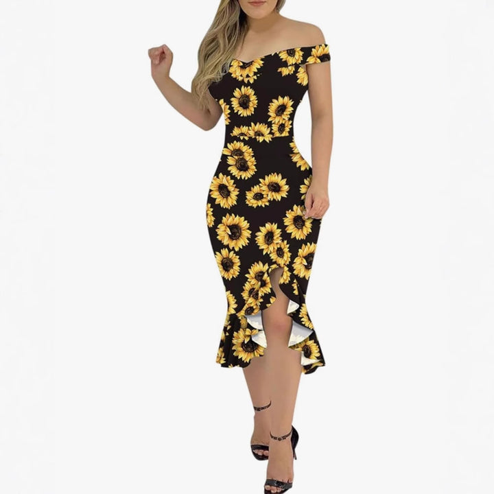 Dame Off-Shoulder Volants Midi Kjole Stilla