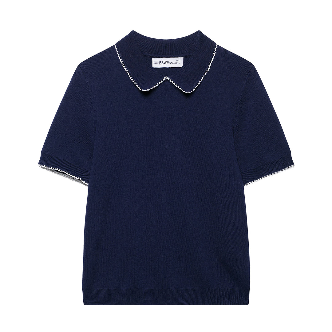 Femme Kortærmet Strik Polo Pullover Stilla