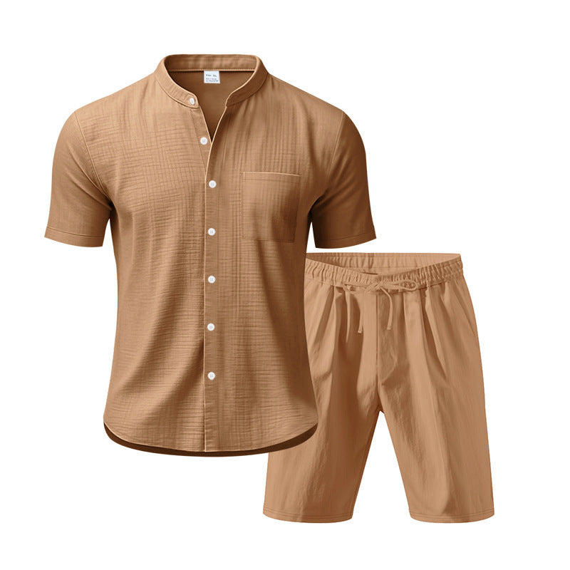 Herren fritidstøj med kortærmet button-down skjorte og elastiske shorts Stilla