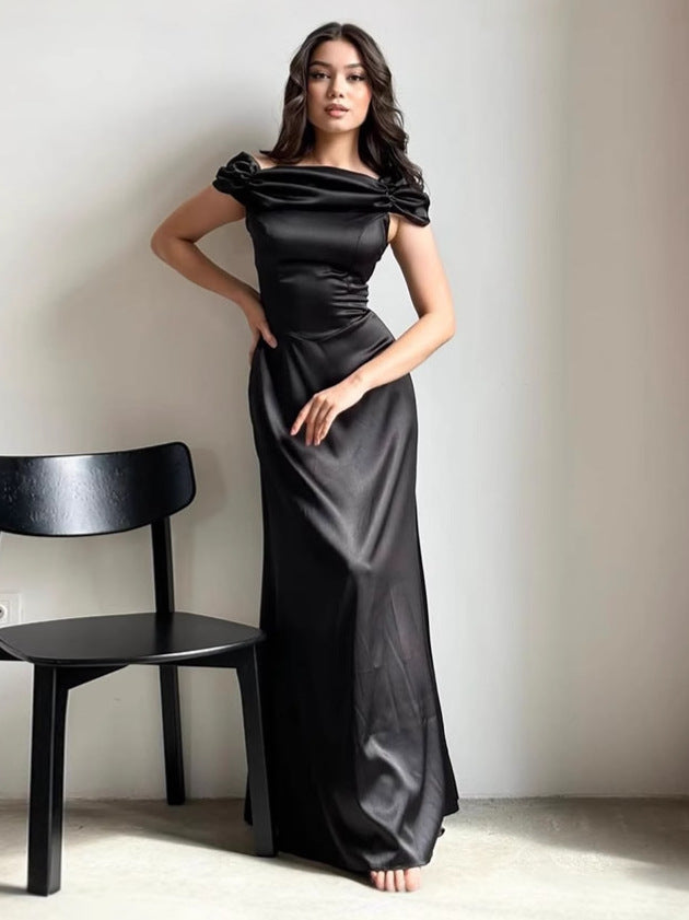 Damer Elegant draperet Maxi-kjole med skulderfri detaljer Stilla