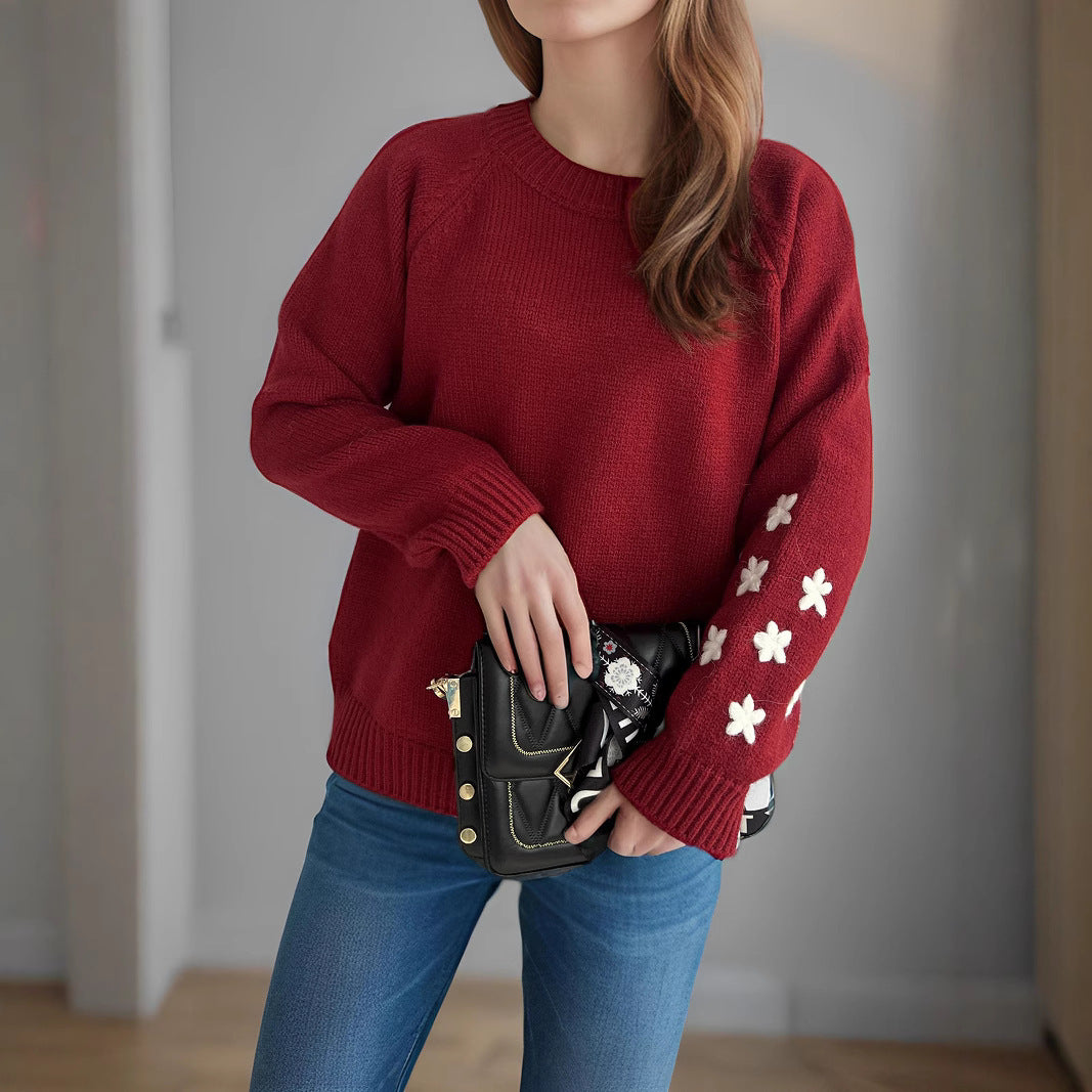 Kvinder strik sweater med blomsterapplikationer og afslappet pasform Stilla