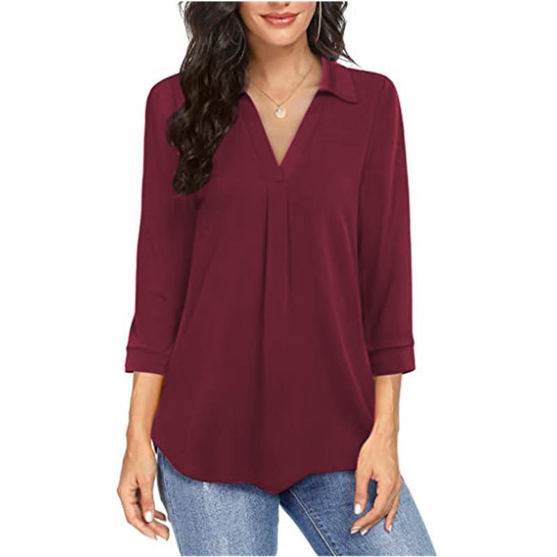 Dame elegant bluse med V-udskæring og plissering Stilla