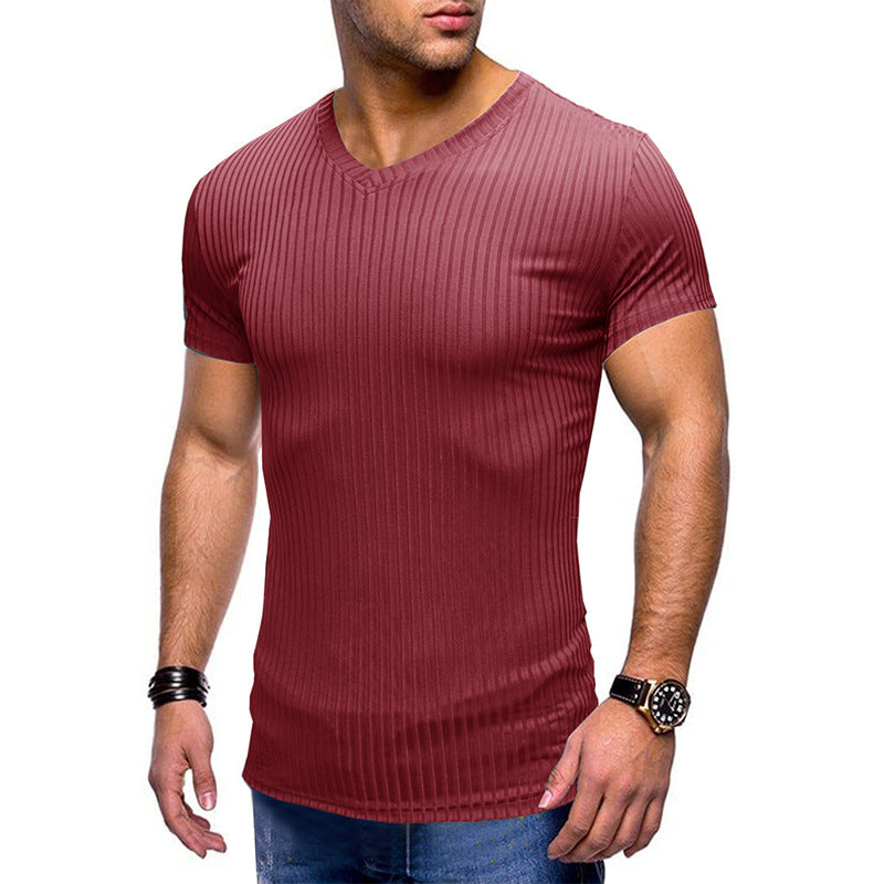 Herrer V-hals T-shirt med ribstruktur Stilla