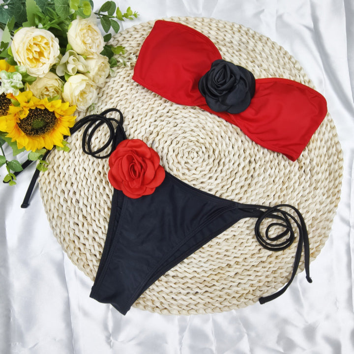 Dame Floral Udsmykket Bandeau Bikini Sæt Stilla